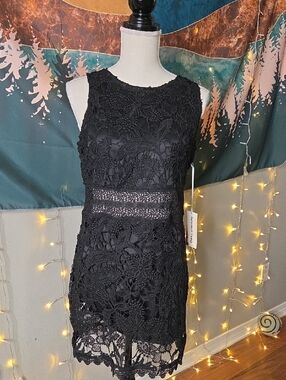 Double Zero Black Floral Lace Sleeveless Mini Dress Size L